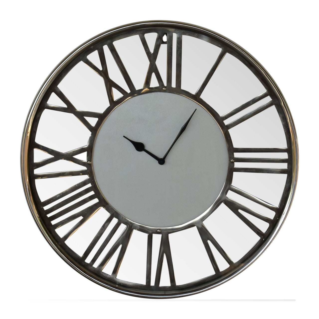 Cote Furniture | White and Chrome Wall Clock - Roman Numerals Wall Art & Clocks IN1916