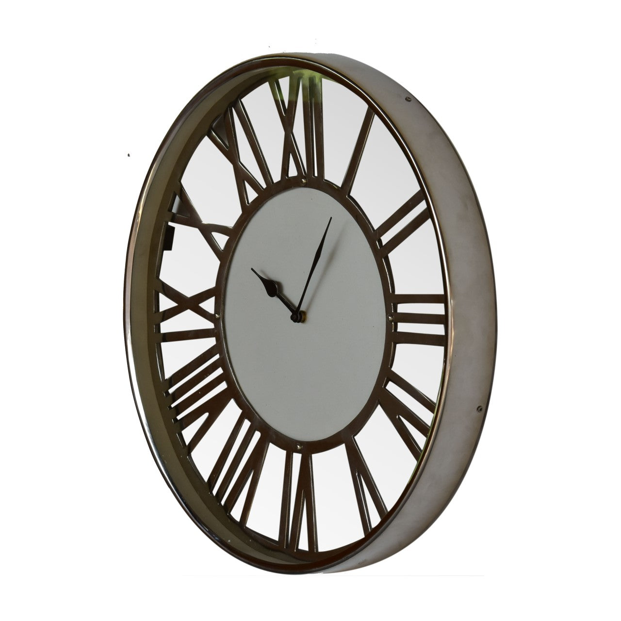 Cote Furniture | White and Chrome Wall Clock - Roman Numerals Wall Art & Clocks IN1916