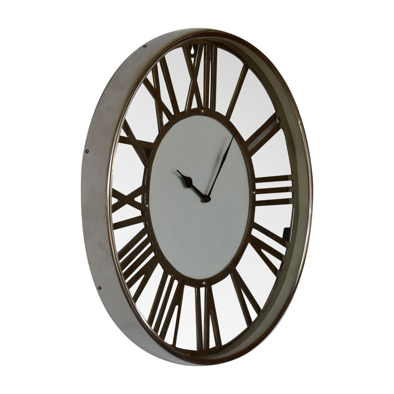 Cote Furniture | White and Chrome Wall Clock - Roman Numerals Wall Art & Clocks IN1916