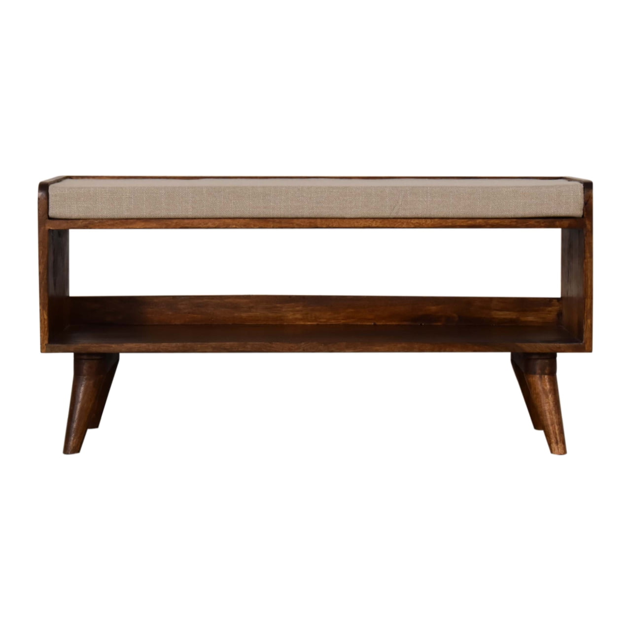 Cote Furniture | Beige Linen Nordic Storage Bench - Chestnut Hallway Seating & Storage, Shoe Storage IN2108