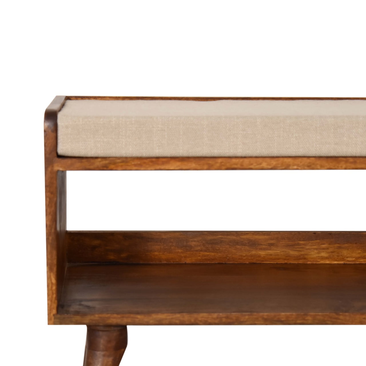 Cote Furniture | Beige Linen Nordic Storage Bench - Chestnut Hallway Seating & Storage, Shoe Storage IN2108