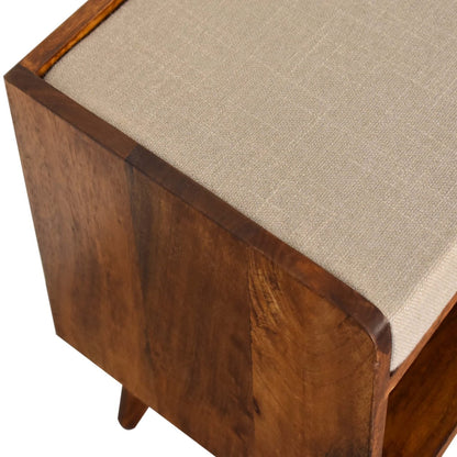 Cote Furniture | Beige Linen Nordic Storage Bench - Chestnut Hallway Seating & Storage, Shoe Storage IN2108