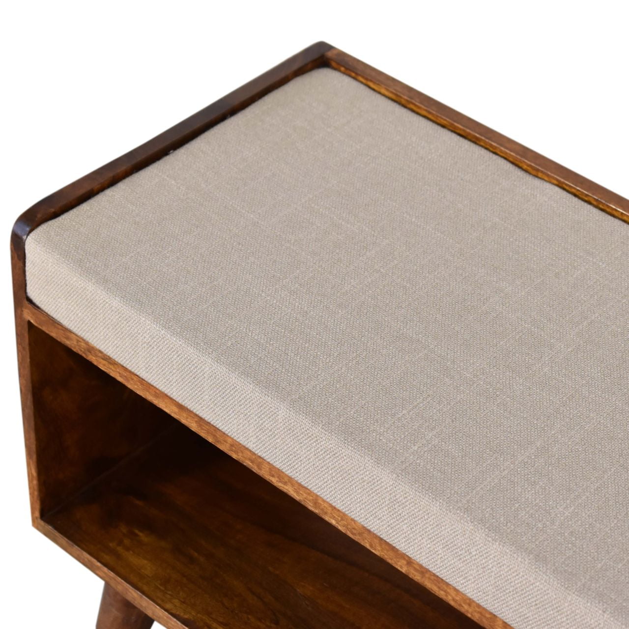 Cote Furniture | Beige Linen Nordic Storage Bench - Chestnut Hallway Seating & Storage, Shoe Storage IN2108