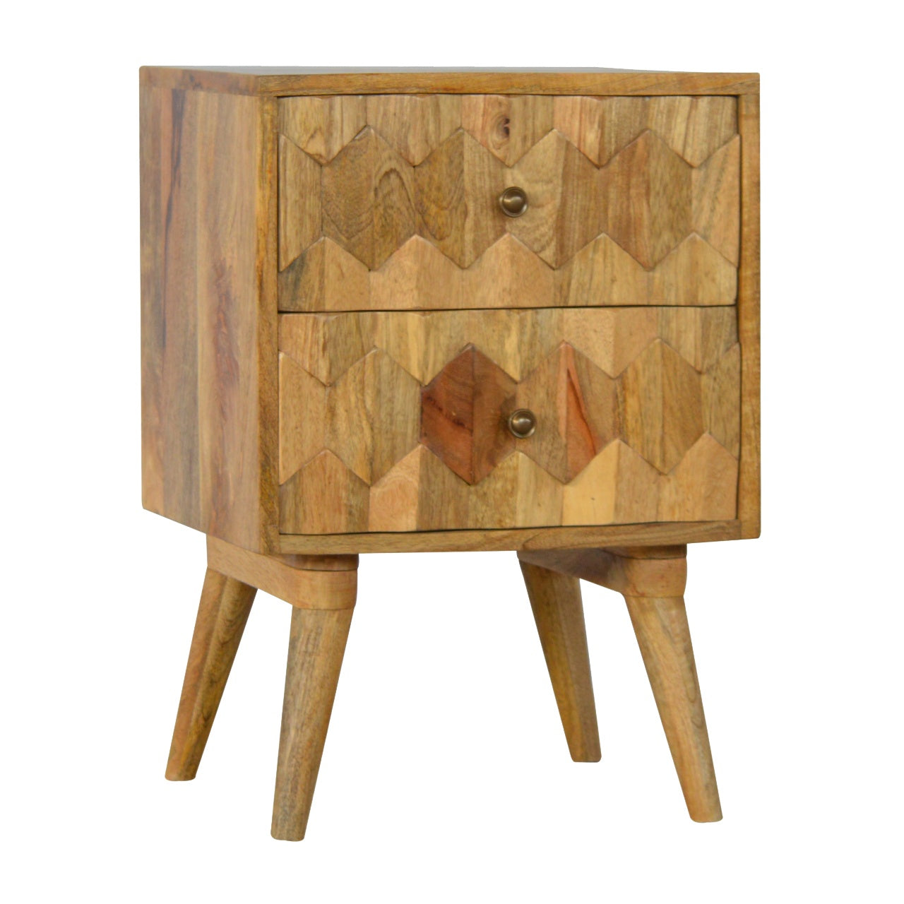 Cote Furniture | Pineapple Carved Bedside Table 2 Drawer - Oak Compact, Pineapple, Bedside Tables IN270