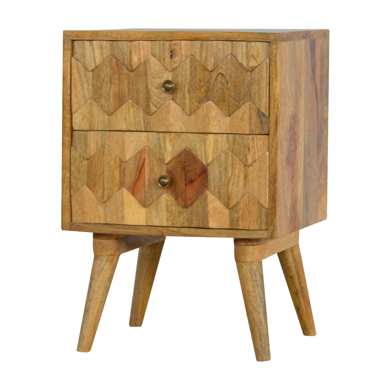 Cote Furniture | Pineapple Carved Bedside Table 2 Drawer - Oak Compact, Pineapple, Bedside Tables IN270