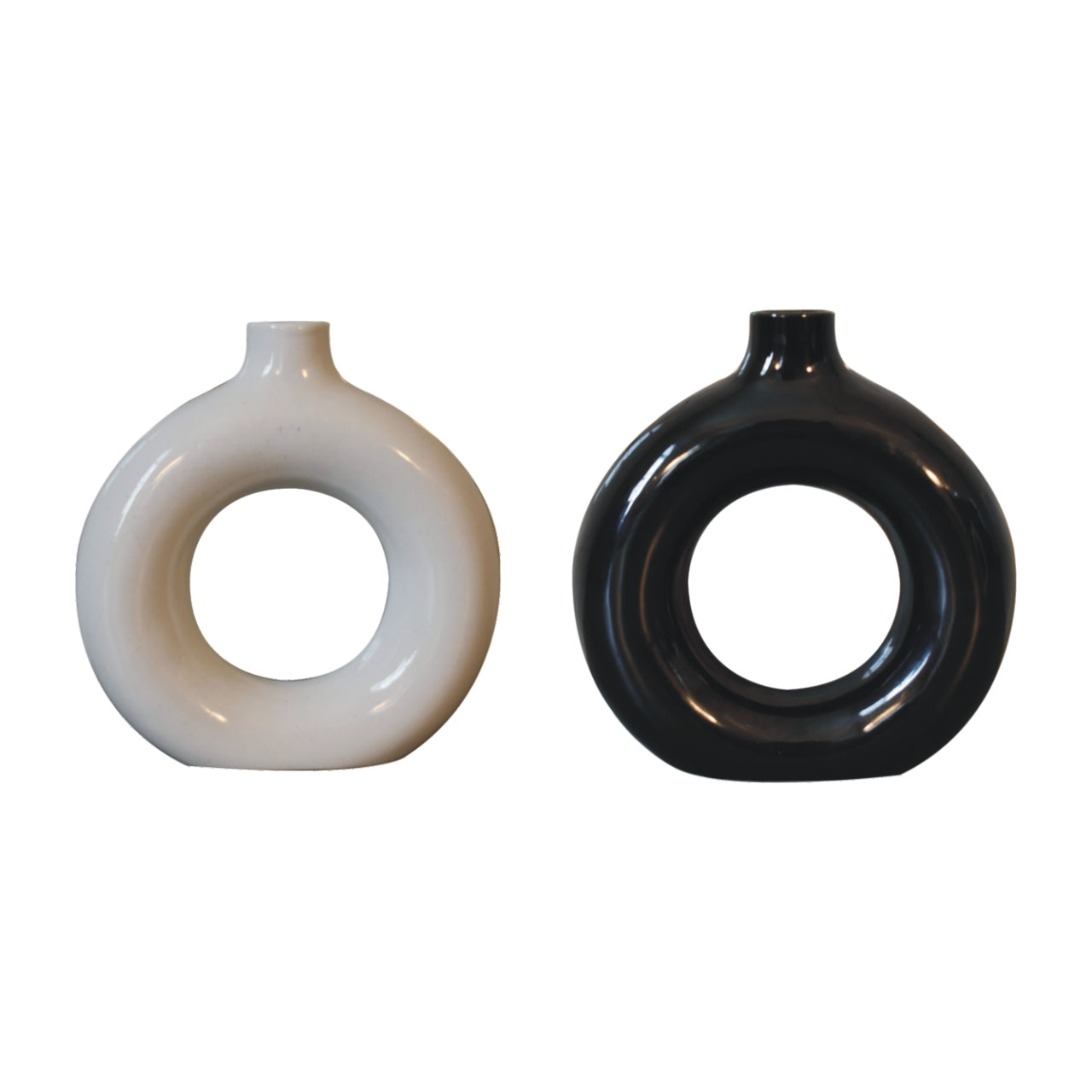 Cote Furniture | Round Flower Vase Set of 2 - Black & White  Vases IN3078