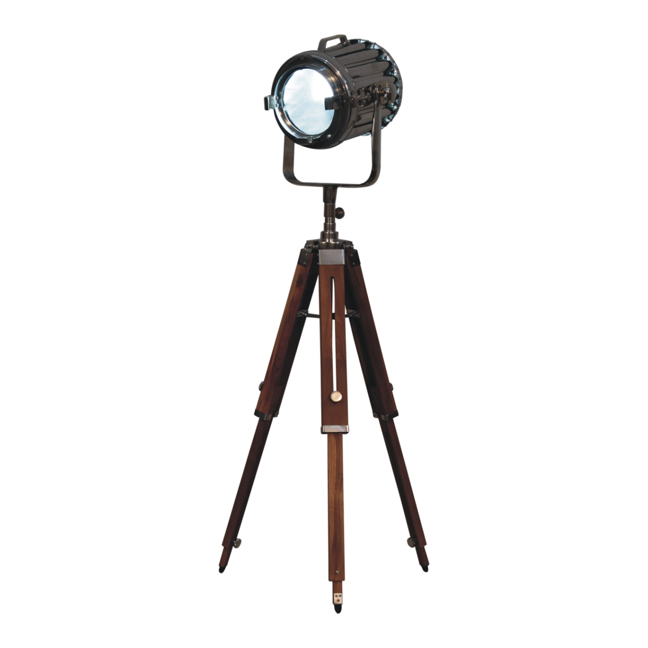 Cote Furniture | Spotlight TriPod Floor Lamp - Chrome With Wooden Legs (Style 1) Floor Lamps IN3140