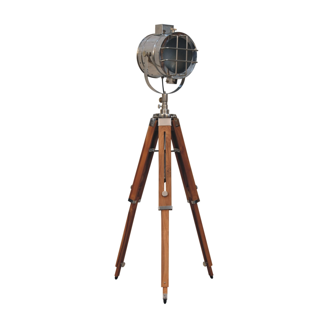 Cote Furniture | Spotlight TriPod Floor Lamp - Chrome With Wooden Legs (Style 2) Floor Lamps IN3144