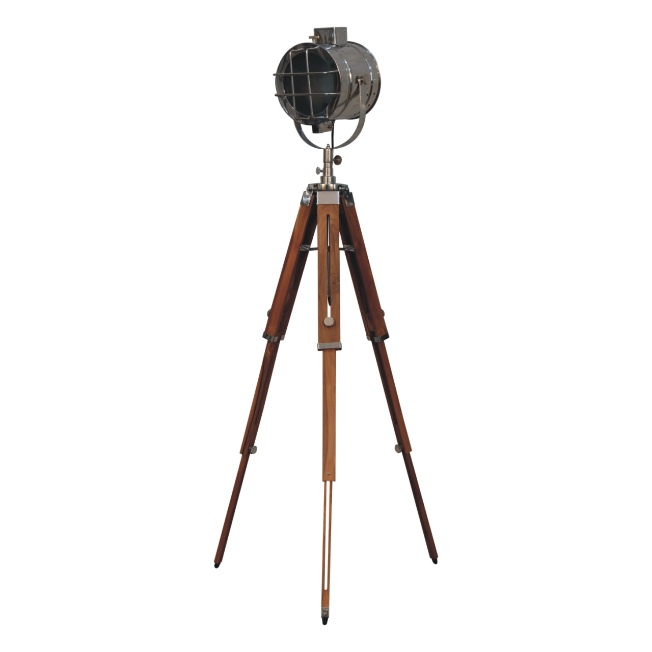 Cote Furniture | Spotlight TriPod Floor Lamp - Chrome With Wooden Legs (Style 2) Floor Lamps IN3144