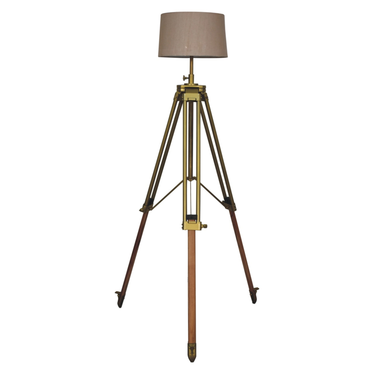 Cote Furniture | Tripod Floor Lamp - Brass Plated and Wood Floor Lamps IN3249