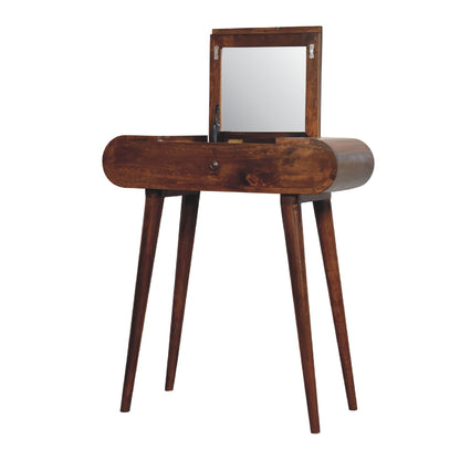 Cote Furniture | Small Round Dressing Table With Mirror - Chestnut  Compact, Dressing Tables & Desks, Mirrors IN3286