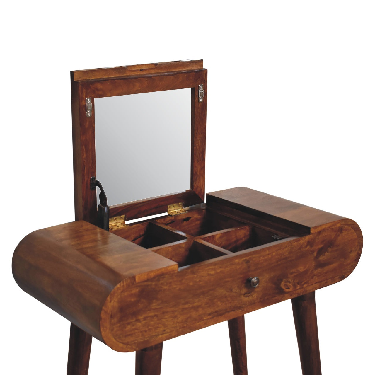 Cote Furniture | Small Round Dressing Table With Mirror - Chestnut  Compact, Dressing Tables & Desks, Mirrors IN3286