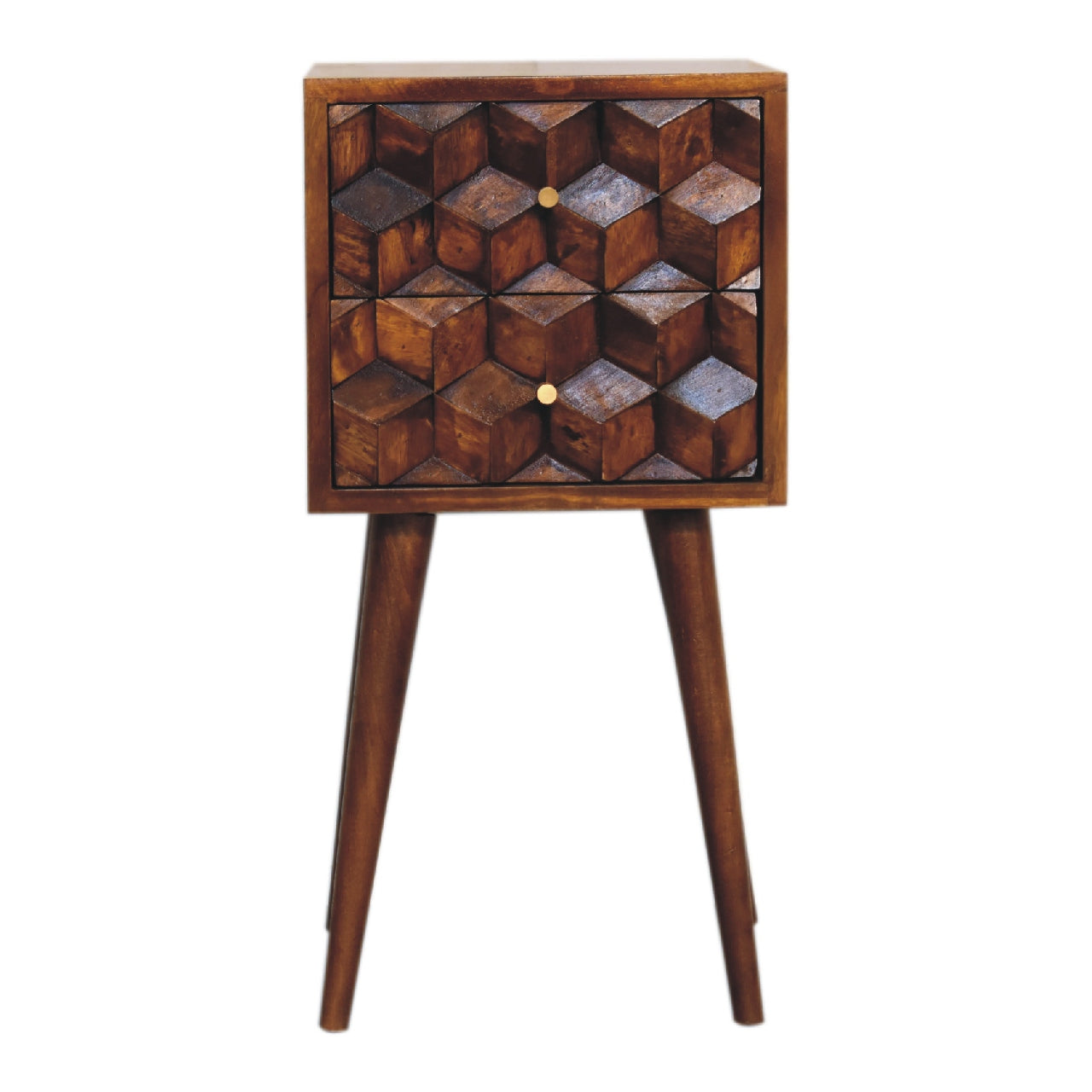 Cote Furniture | Small Cube Bedside Table 2 Drawer - Chestnut  Compact, Bedside Tables IN3288