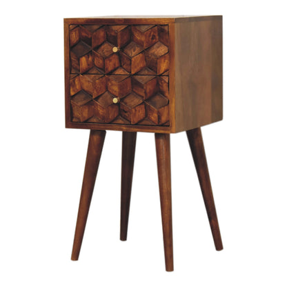 Cote Furniture | Small Cube Bedside Table 2 Drawer - Chestnut  Compact, Bedside Tables IN3288