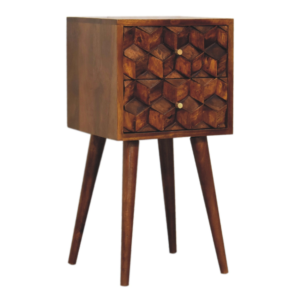 Cote Furniture | Small Cube Bedside Table 2 Drawer - Chestnut  Compact, Bedside Tables IN3288