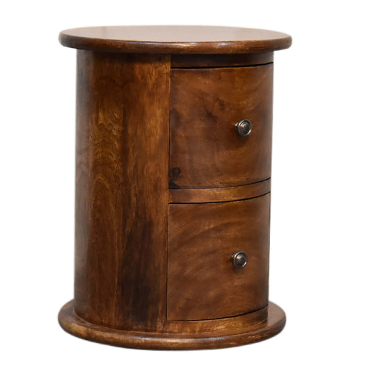 Cote Furniture | Small Drum Bedside Table 2 Drawer - Chestnut  Compact, Chest of Drawers, Bedside Tables IN3289