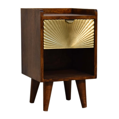 Cote Furniture | Small Manila (Gold) 1 Drawer Bedside Table - Chestnut Compact, Manilla, Bedside Tables IN3291