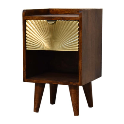 Cote Furniture | Small Manila (Gold) 1 Drawer Bedside Table - Chestnut Compact, Manilla, Bedside Tables IN3291