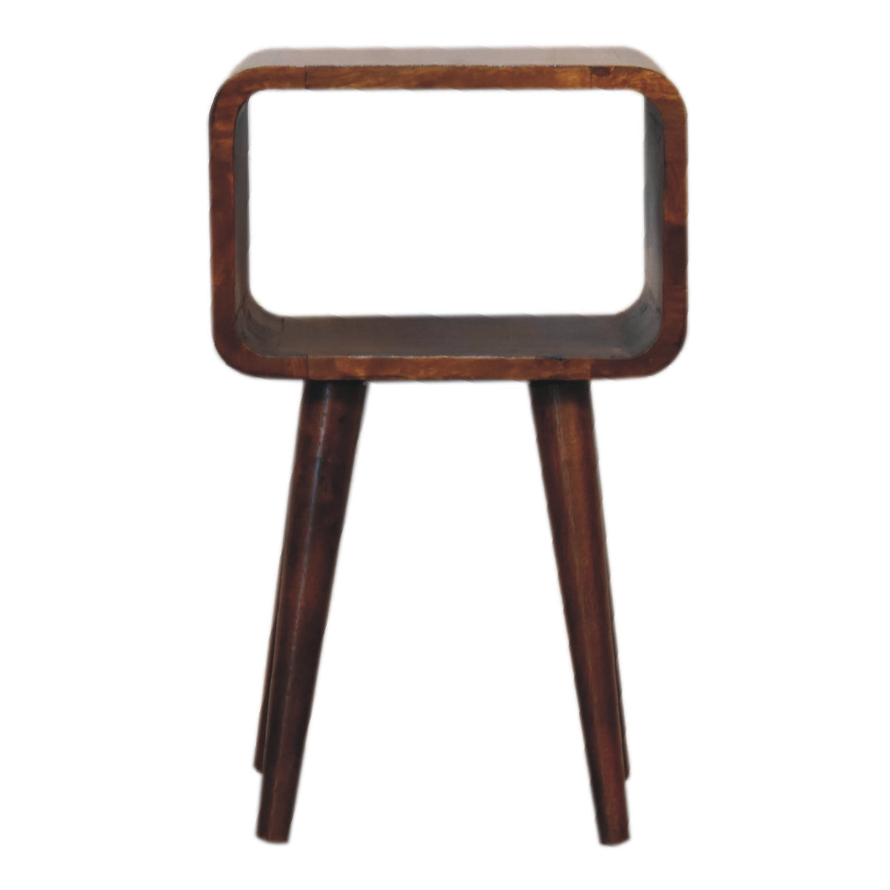 Cote Furniture | Small Curved Open Bedside Table - Chestnut  Compact, Curved, Bedside Tables IN3311