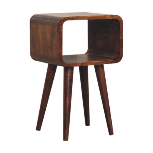 Cote Furniture | Small Curved Open Bedside Table - Chestnut  Compact, Curved, Bedside Tables IN3311