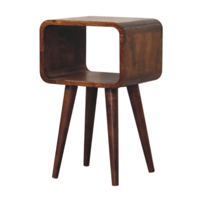 Cote Furniture | Small Curved Open Bedside Table - Chestnut  Compact, Curved, Bedside Tables IN3311