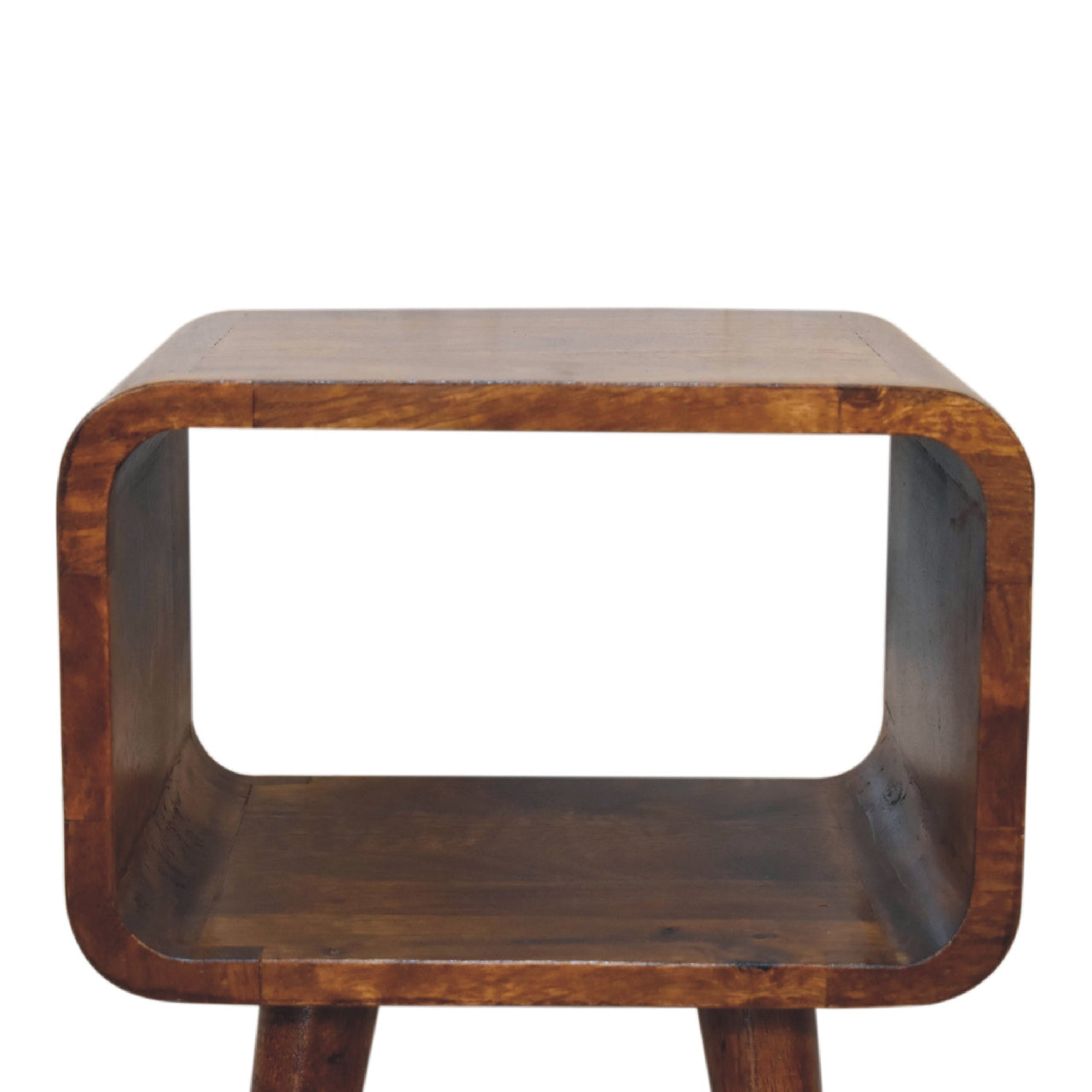 Cote Furniture | Small Curved Open Bedside Table - Chestnut  Compact, Curved, Bedside Tables IN3311