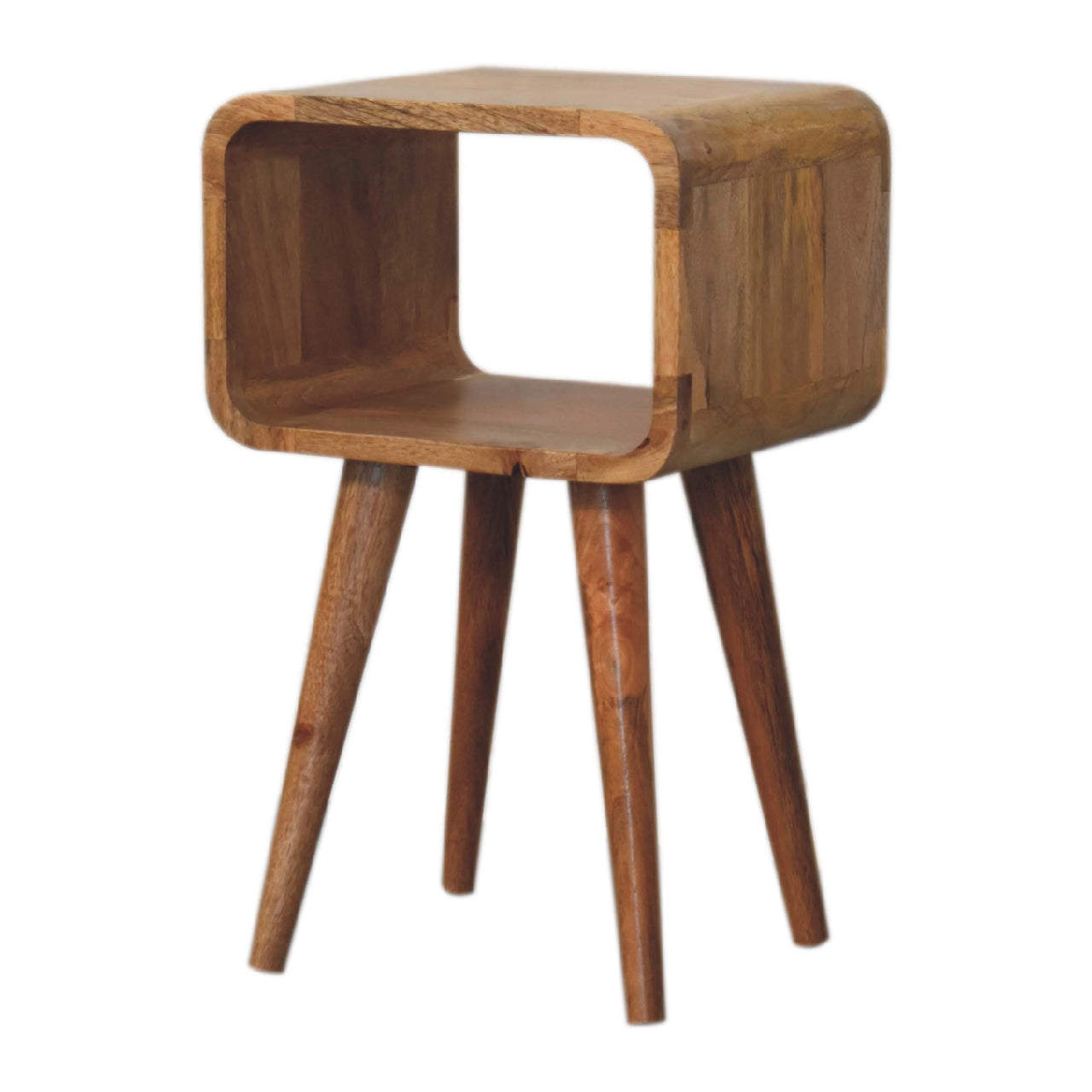 Cote Furniture | Small Curved Open Bedside Table - Oak Compact, Curved, Bedside Tables IN3312