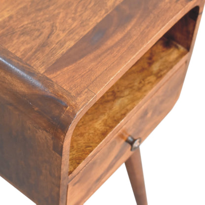 Cote Furniture | Small Curve Open Bedside Table - Chestnut  Compact, Curved, Bedside Tables IN3313