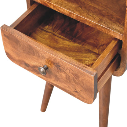 Cote Furniture | Small Curve Open Bedside Table - Chestnut  Compact, Curved, Bedside Tables IN3313