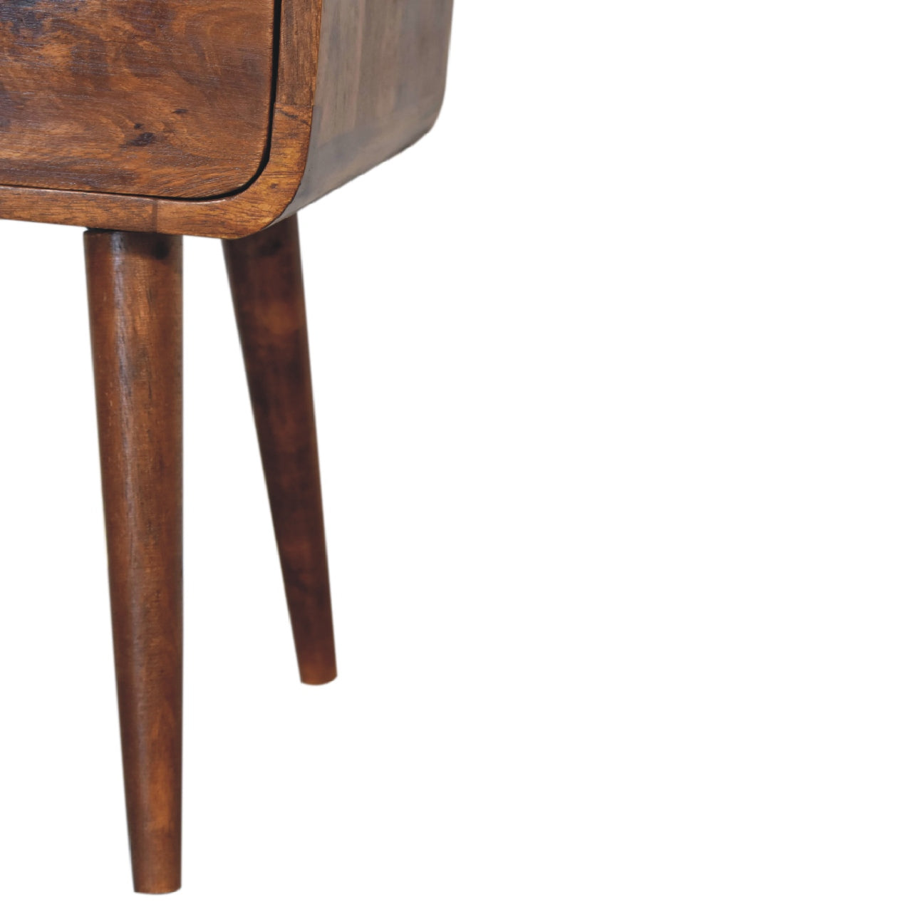 Cote Furniture | Small Curve Open Bedside Table - Chestnut  Compact, Curved, Bedside Tables IN3313