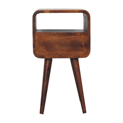 Cote Furniture | Small Curve Open Bedside Table - Chestnut  Compact, Curved, Bedside Tables IN3313