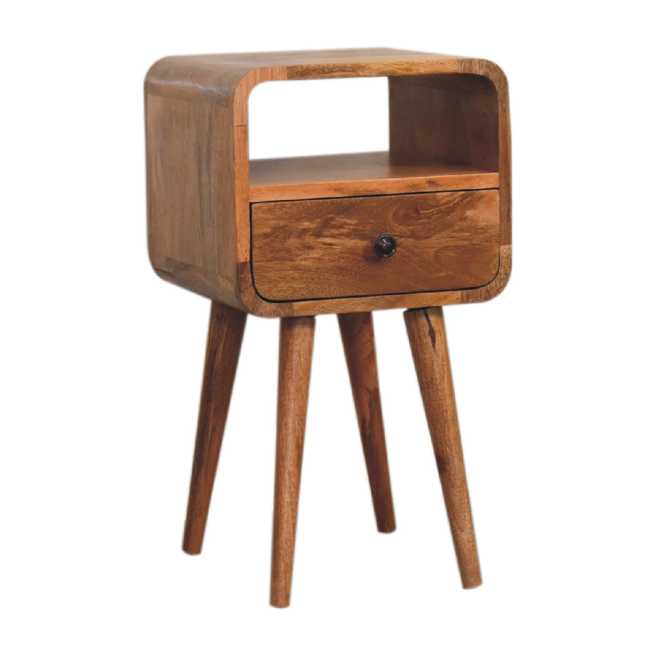 Cote Furniture | Small Curve Open Bedside Table - Oak Compact, Curved, Bedside Tables IN3314