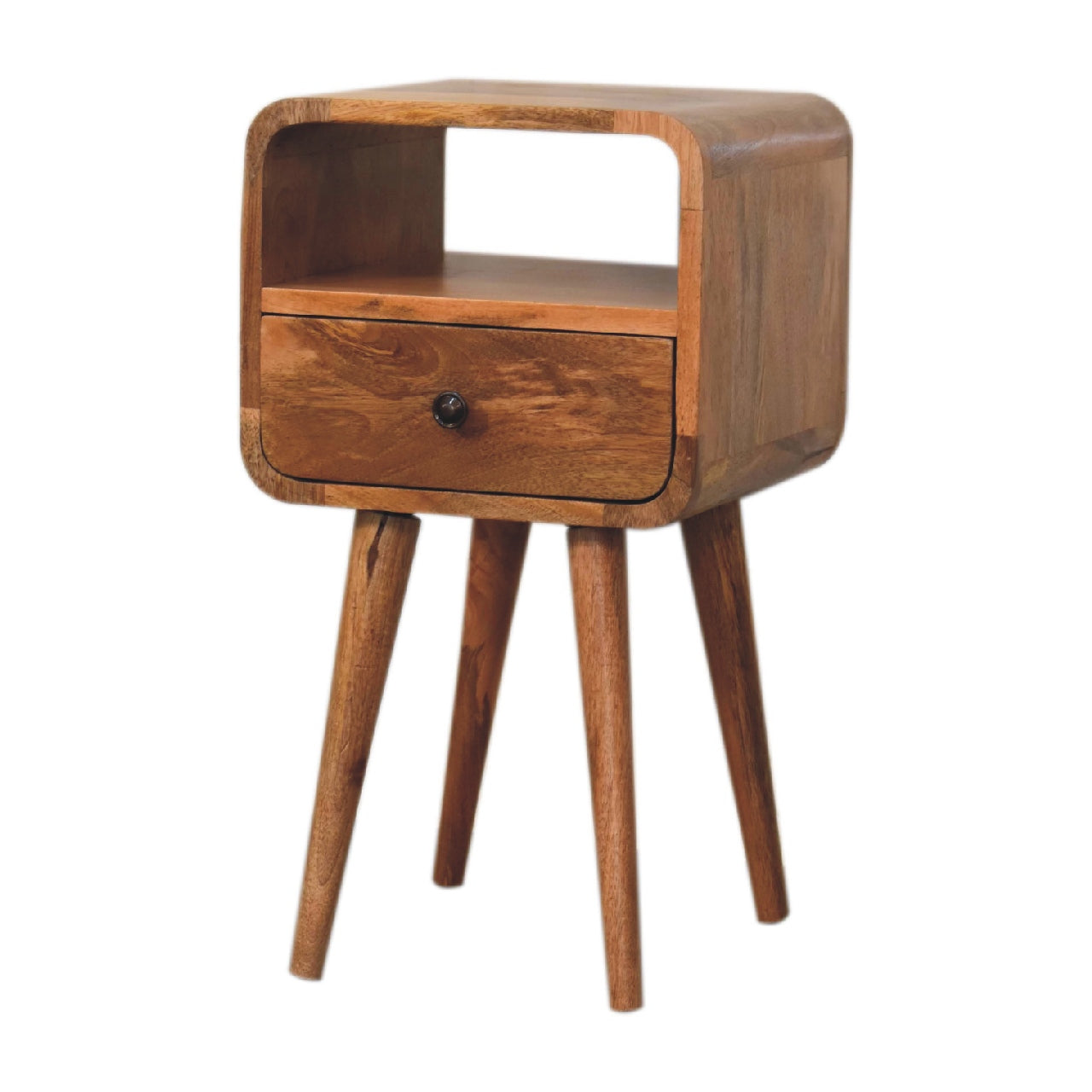 Cote Furniture | Small Curve Open Bedside Table - Oak Compact, Curved, Bedside Tables IN3314