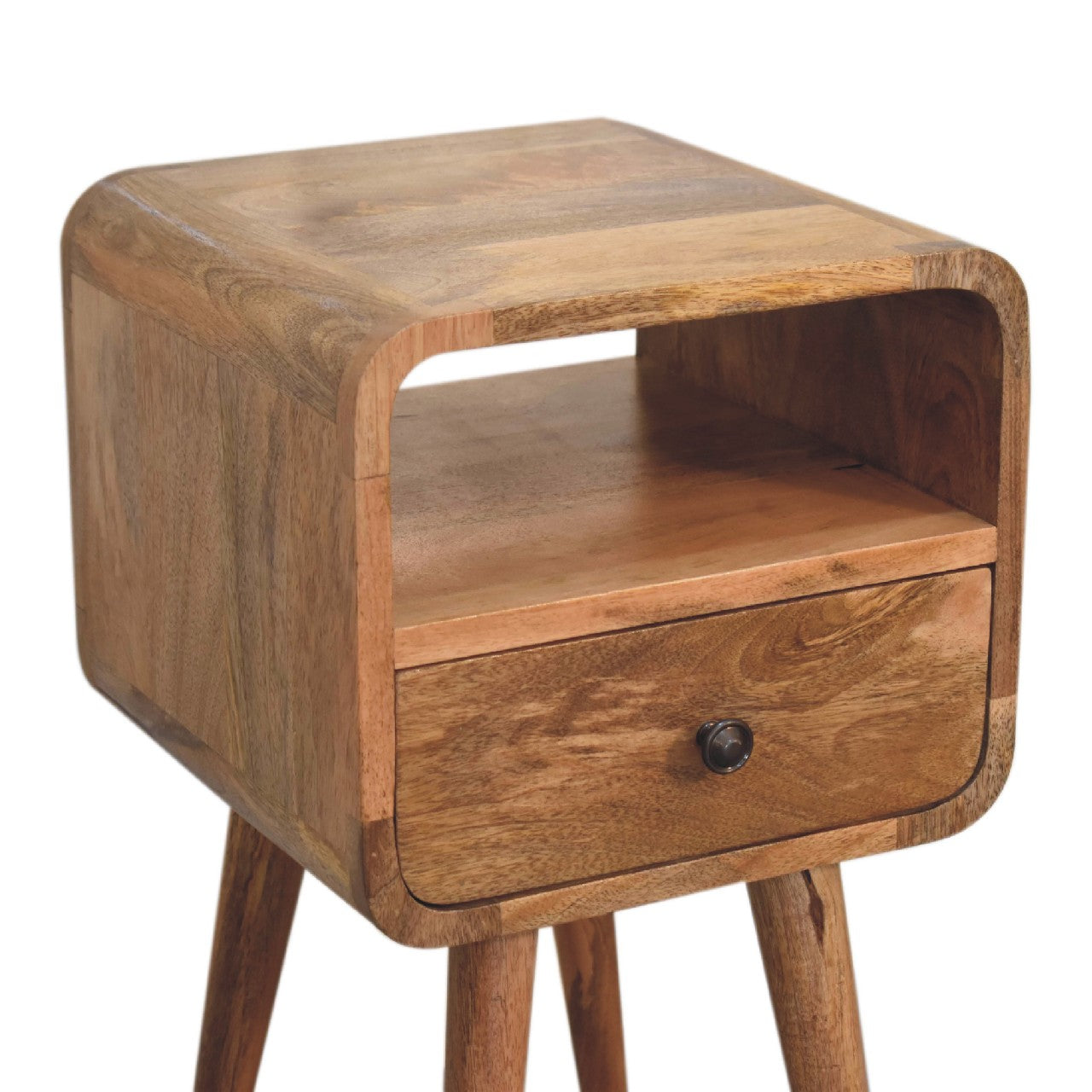 Cote Furniture | Small Curve Open Bedside Table - Oak Compact, Curved, Bedside Tables IN3314