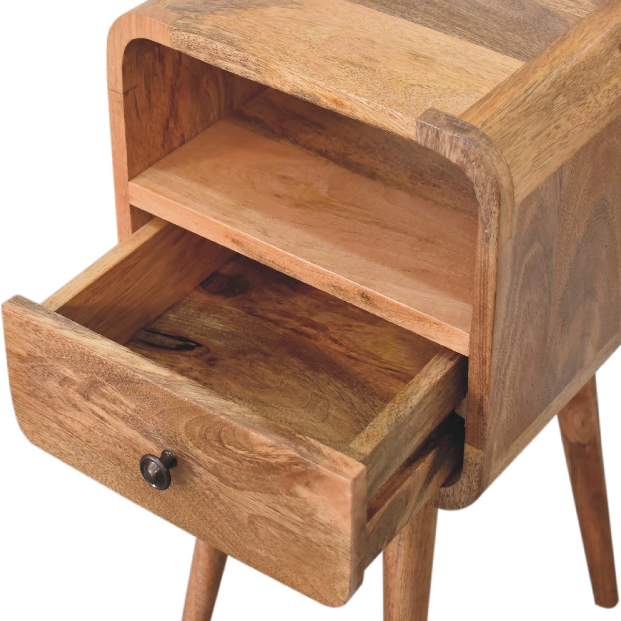 Cote Furniture | Small Curve Open Bedside Table - Oak Compact, Curved, Bedside Tables IN3314