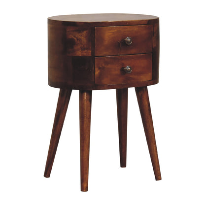 Cote Furniture | Small Rounded Bedside Table - Chestnut Compact, Bedside Tables IN3331