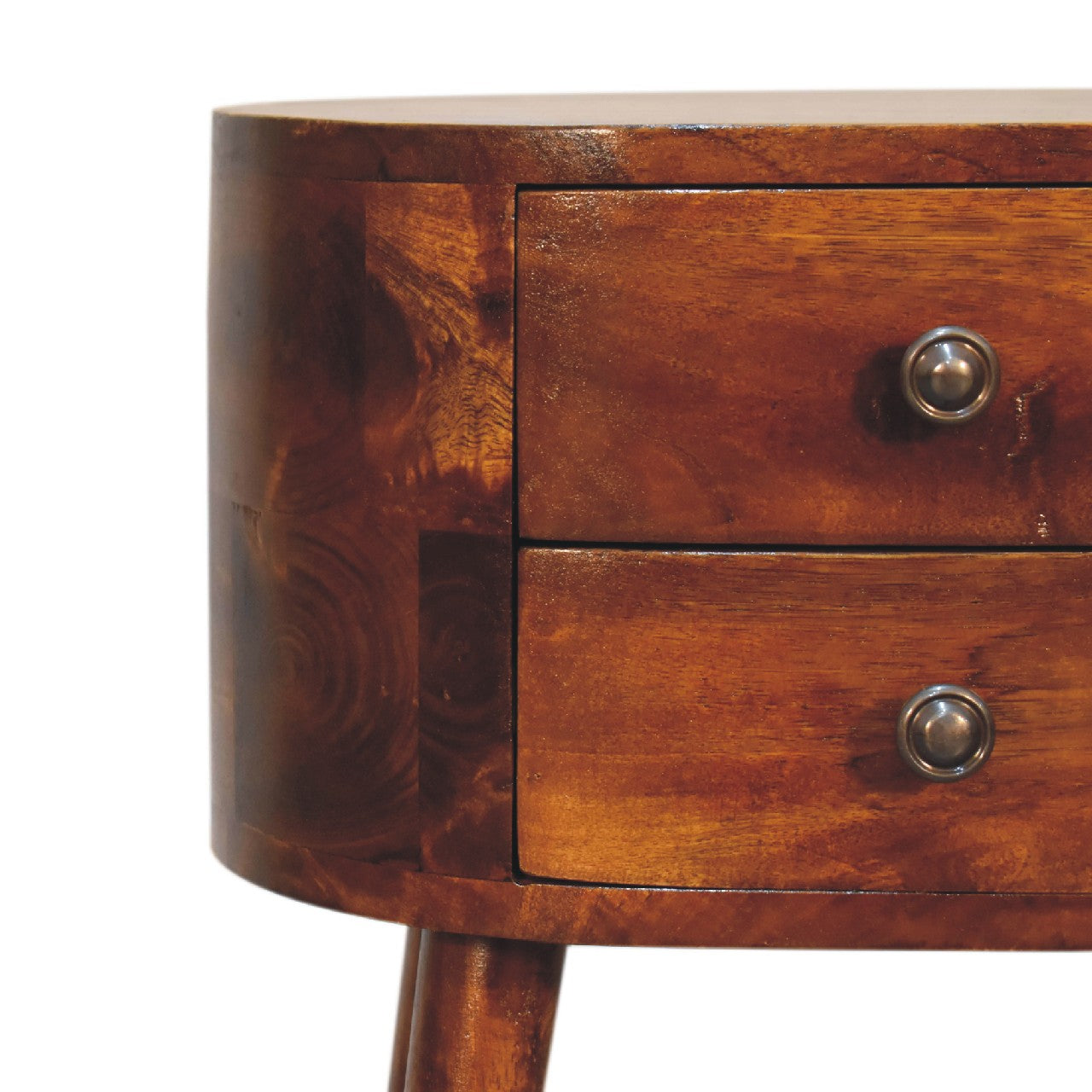 Cote Furniture | Small Rounded Bedside Table - Chestnut Compact, Bedside Tables IN3331