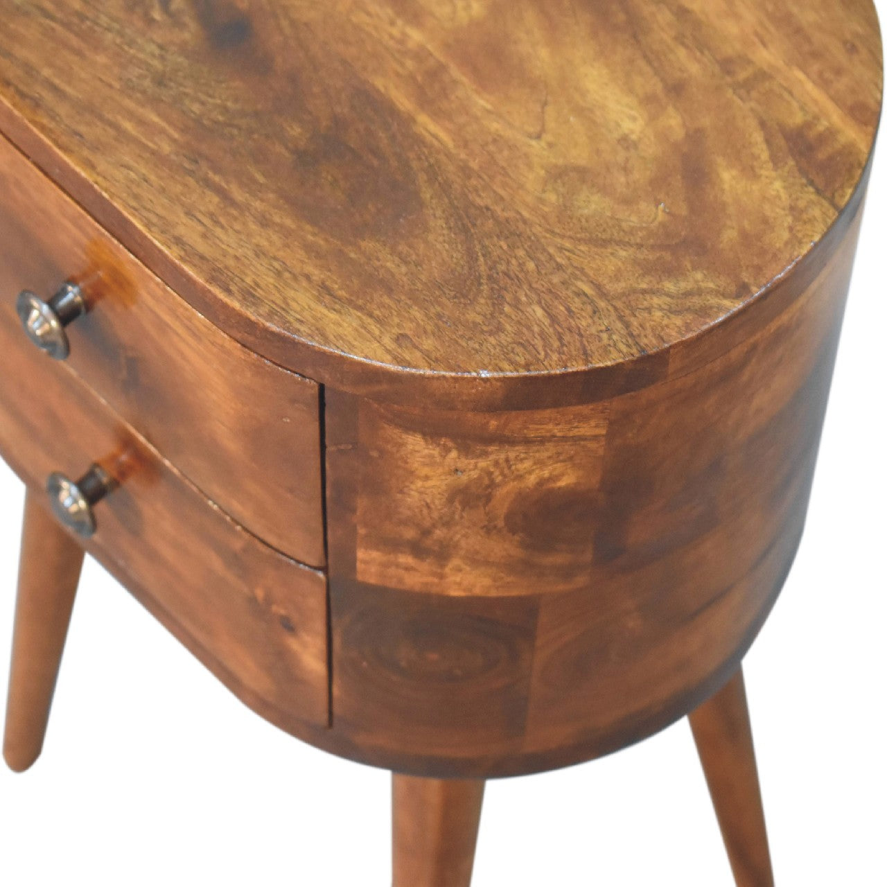 Cote Furniture | Small Rounded Bedside Table - Chestnut Compact, Bedside Tables IN3331