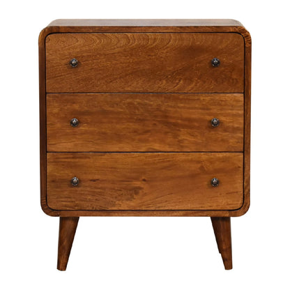 Cote Furniture | Small Curved Chest of Drawers - Chestnut Compact, Curved, Chest of Drawers IN3342