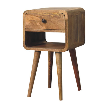 Cote Furniture | Small Curved Lower Bedside Table - Oak  Compact, Curved, Bedside Tables IN3349