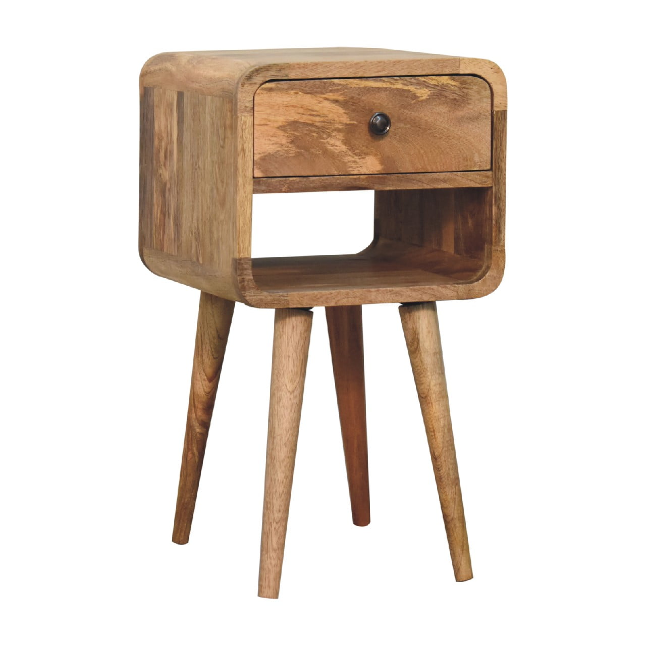 Cote Furniture | Small Curved Lower Bedside Table - Oak  Compact, Curved, Bedside Tables IN3349