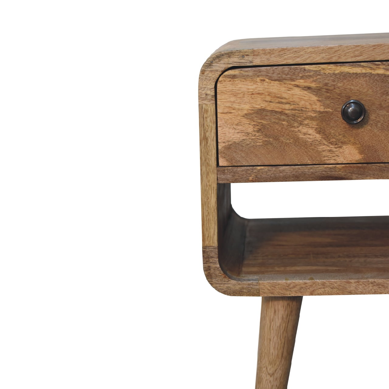 Cote Furniture | Small Curved Lower Bedside Table - Oak  Compact, Curved, Bedside Tables IN3349