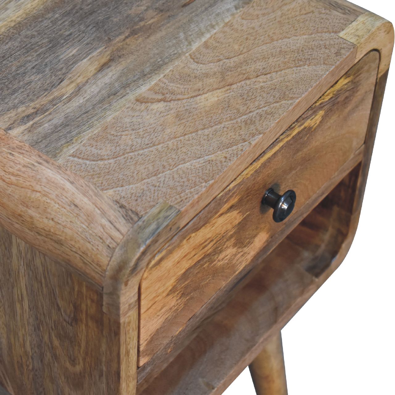 Cote Furniture | Small Curved Lower Bedside Table - Oak  Compact, Curved, Bedside Tables IN3349