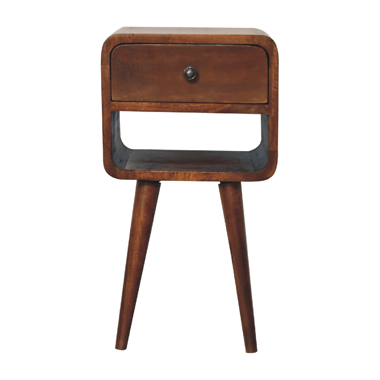 Cote Furniture | Small Curved Lower Bedside Table - Chestnut  Compact, Curved, Bedside Tables IN3350