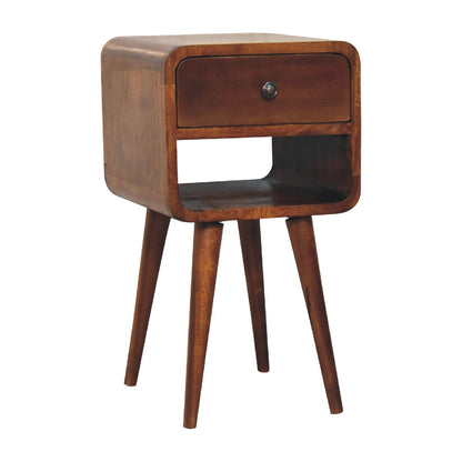 Cote Furniture | Small Curved Lower Bedside Table - Chestnut  Compact, Curved, Bedside Tables IN3350