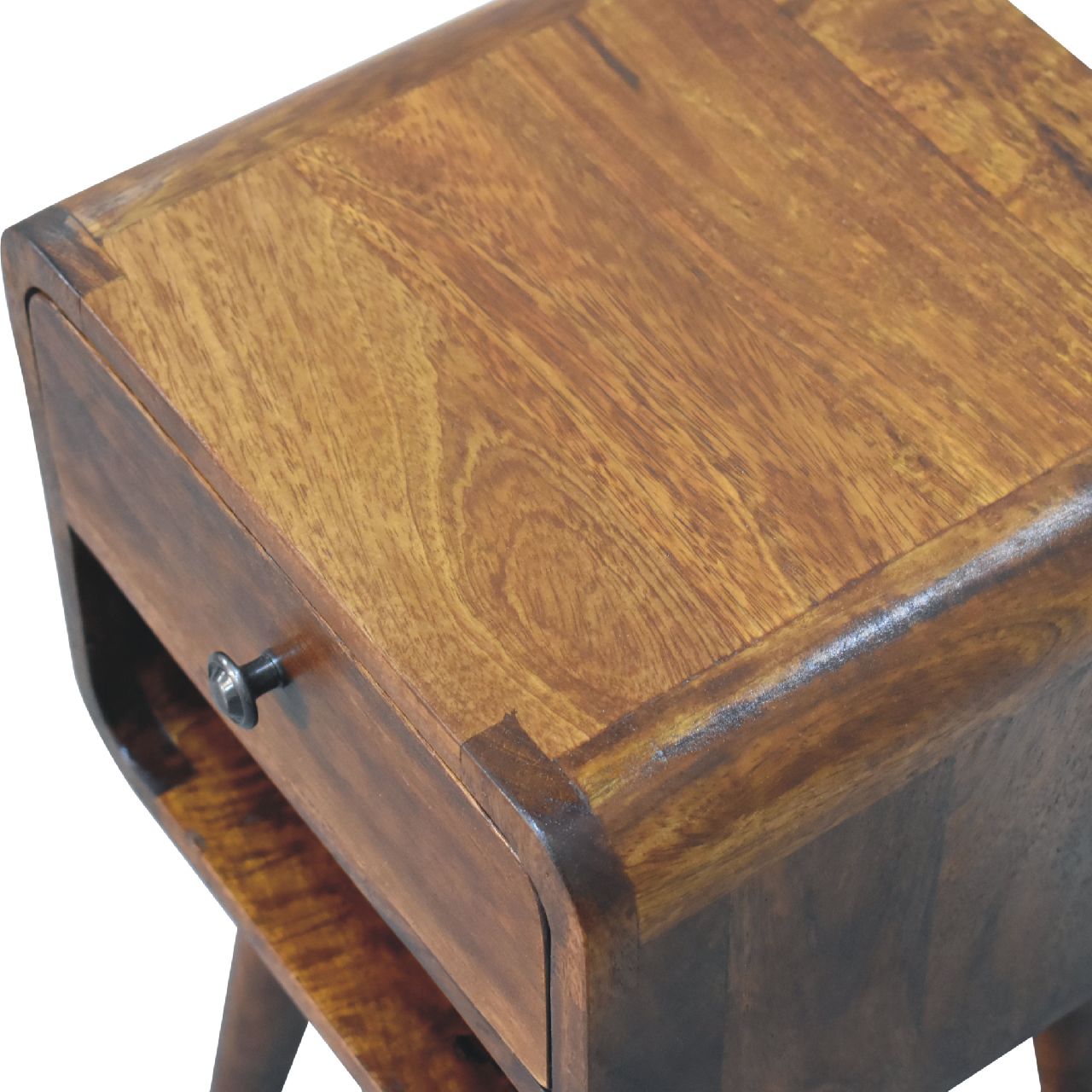 Cote Furniture | Small Curved Lower Bedside Table - Chestnut  Compact, Curved, Bedside Tables IN3350