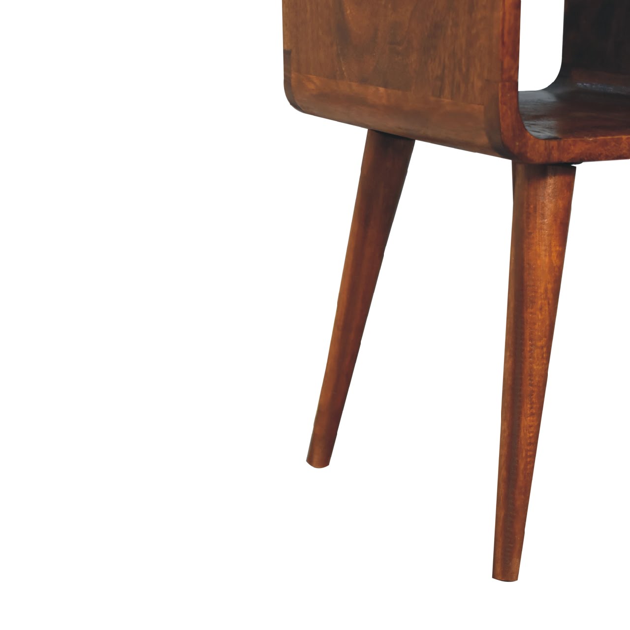 Cote Furniture | Small Curved Lower Bedside Table - Chestnut  Compact, Curved, Bedside Tables IN3350