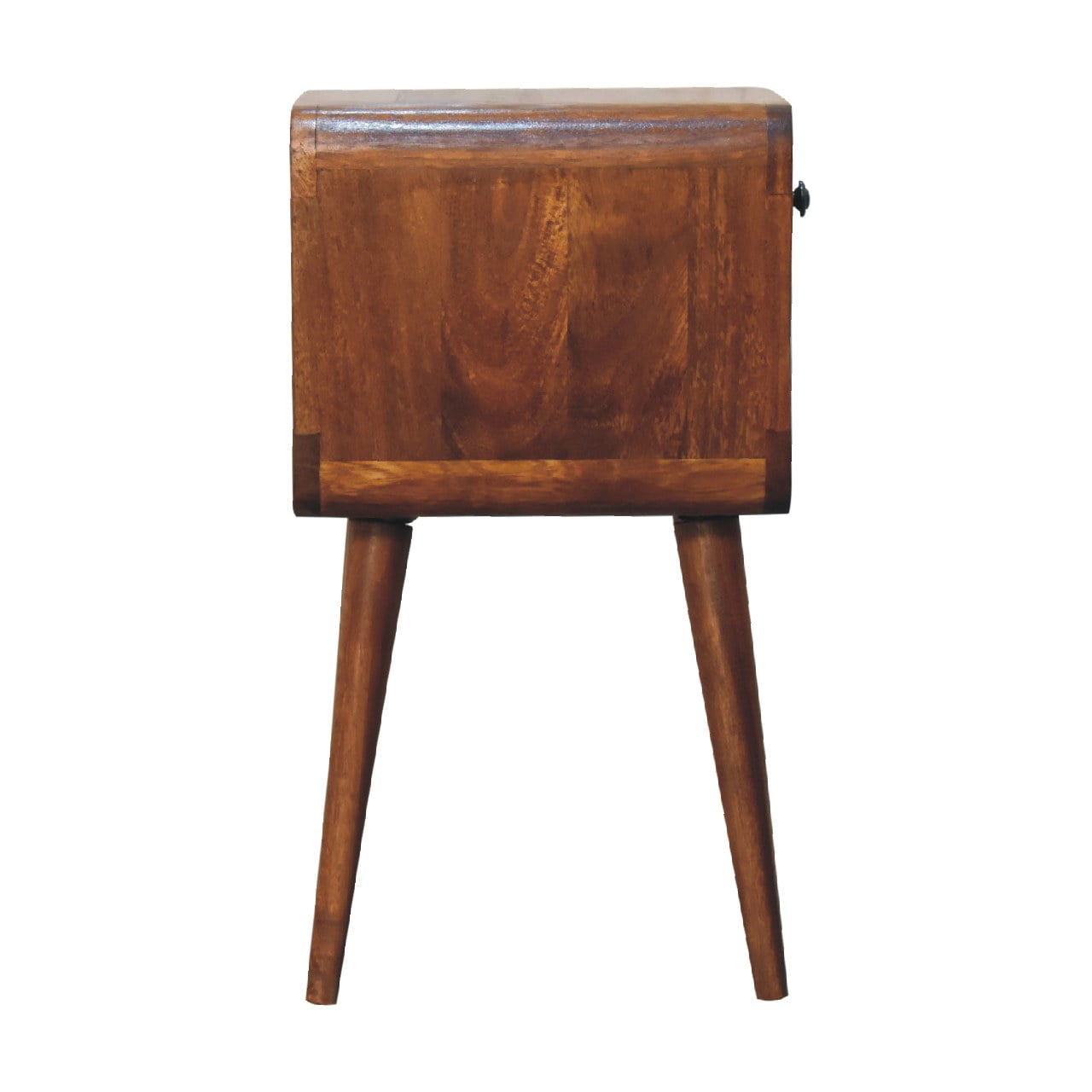 Cote Furniture | Small Curved Lower Bedside Table - Chestnut  Compact, Curved, Bedside Tables IN3350