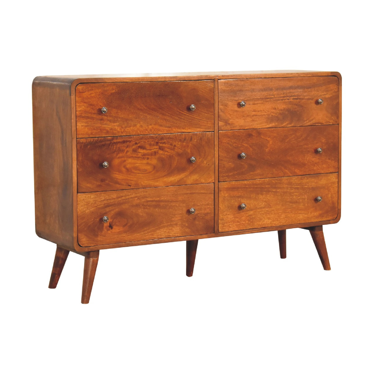 Cote Furniture | Large Curved Chest of Drawers 6 Drawer - Chestnut Chest of Drawers IN3404