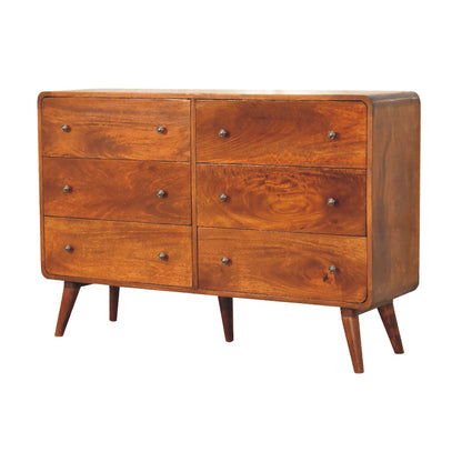 Cote Furniture | Large Curved Chest of Drawers 6 Drawer - Chestnut Chest of Drawers IN3404